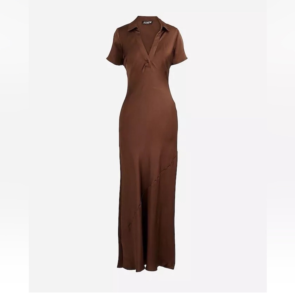 J.Crew Short Sleeve Maxi Slip Dress in Luster Crepe Brown